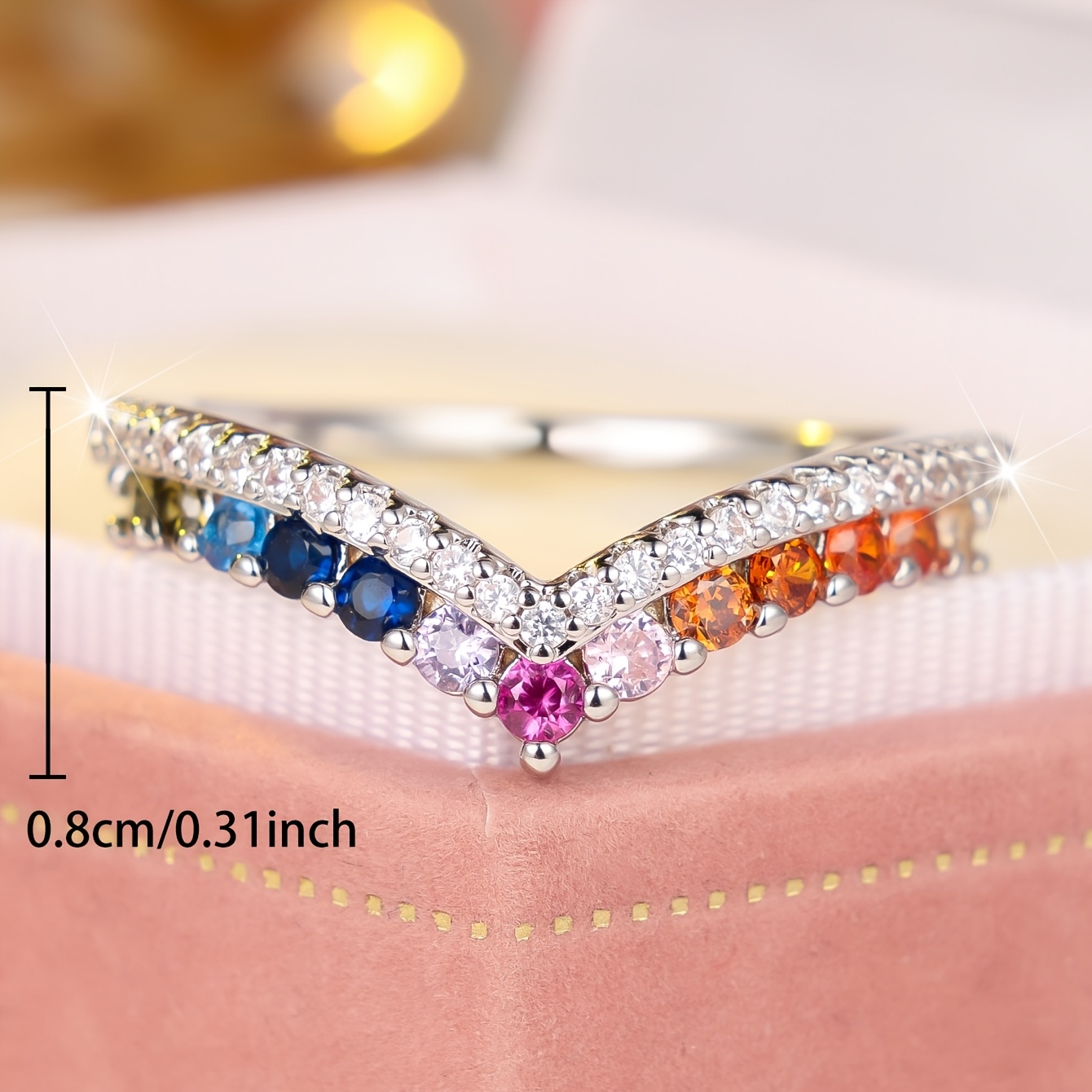 Women's Luxurious Multicolor Round Synthetic Zirconia Ring